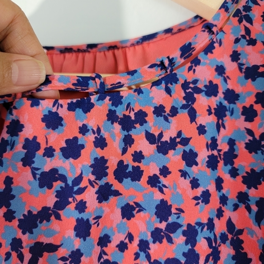 Parker Women Pink/Navy Floral Mini Dress Sz L Cottagecore Boho Praire Party - Picture 4 of 12